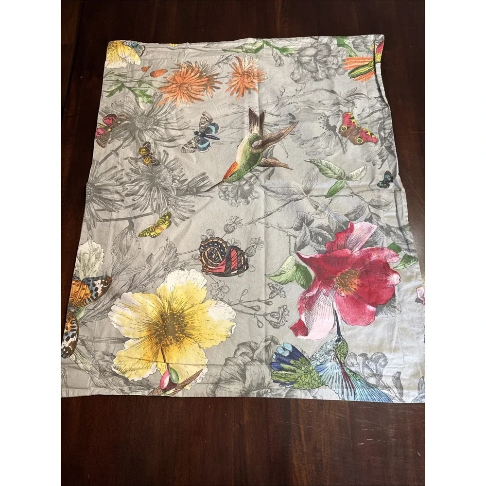 Pottery Barn Standard Pillow Shams Set 2 Hummingbird Butterfly Print Reversible